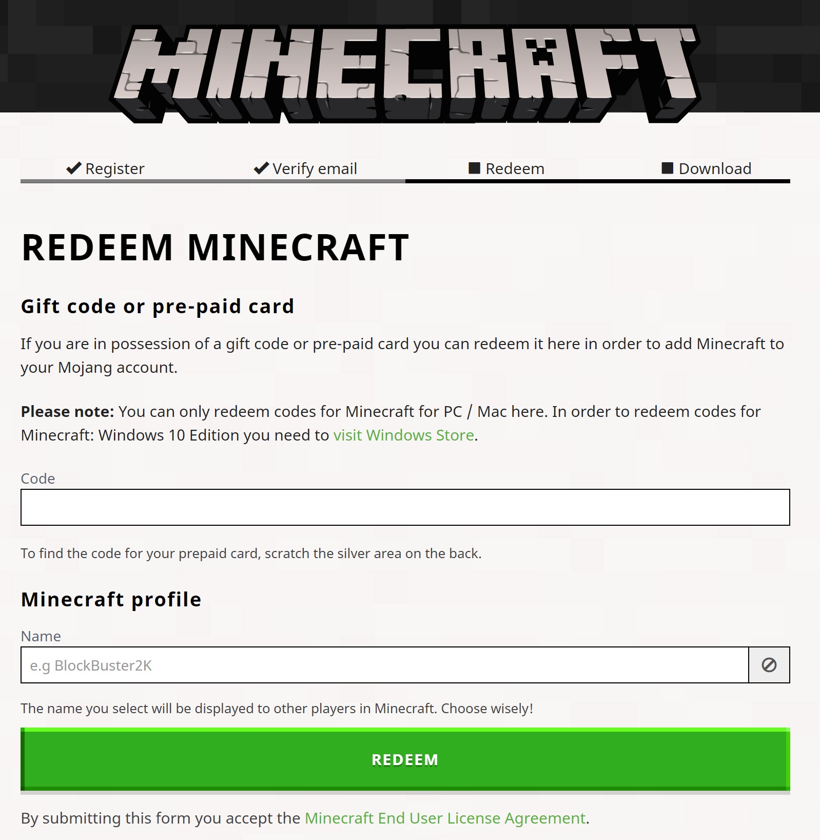 วิธีการแลกคูปอง Minecraft Mojang Customer Support