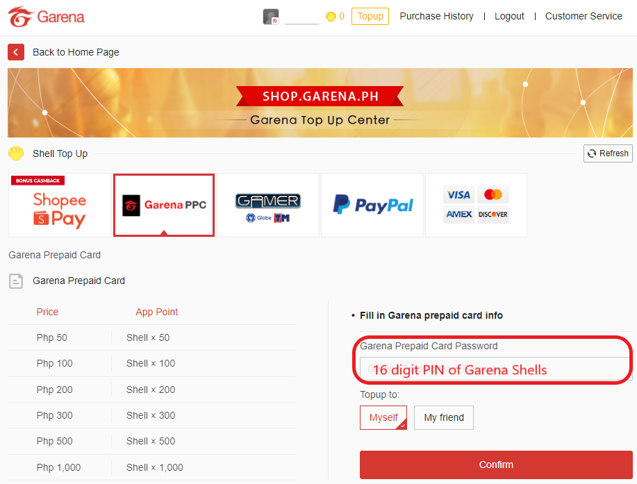 Garena shells using on sale globe load