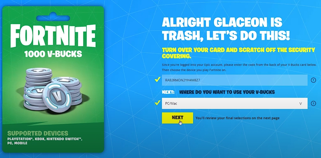 redeem a code fortnite