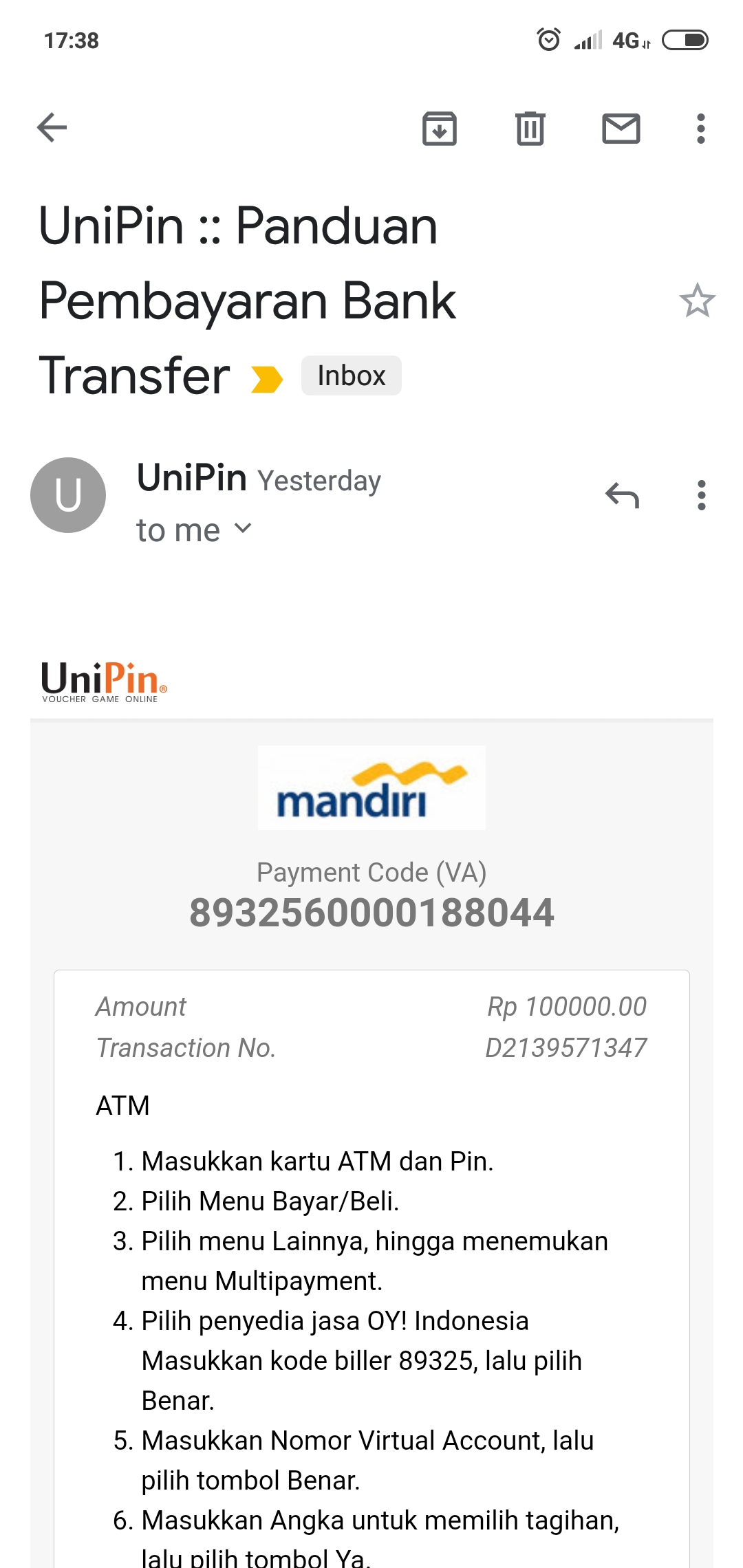 Cara Top Up Melalui Pembayaran Dengan Transfer Bank Mandiri Virtual ...